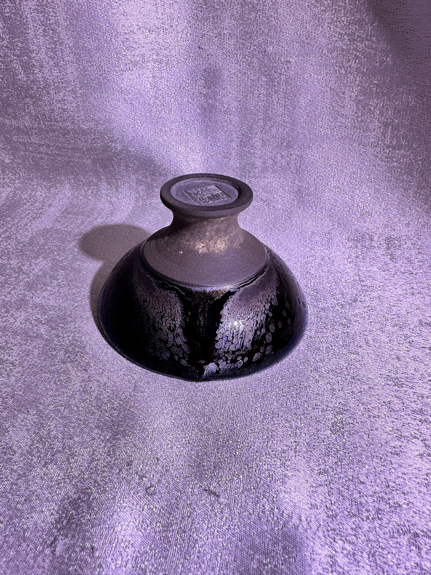 Cup5-Black purple side-firing glaze galaxy purple Yohen oil droplets pattern high foot flat mouth shape cup