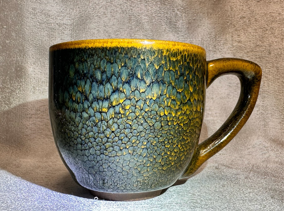 Black glaze green partridge feather pattern golden rim coffee cup mug, limited edition, JiPeiFu