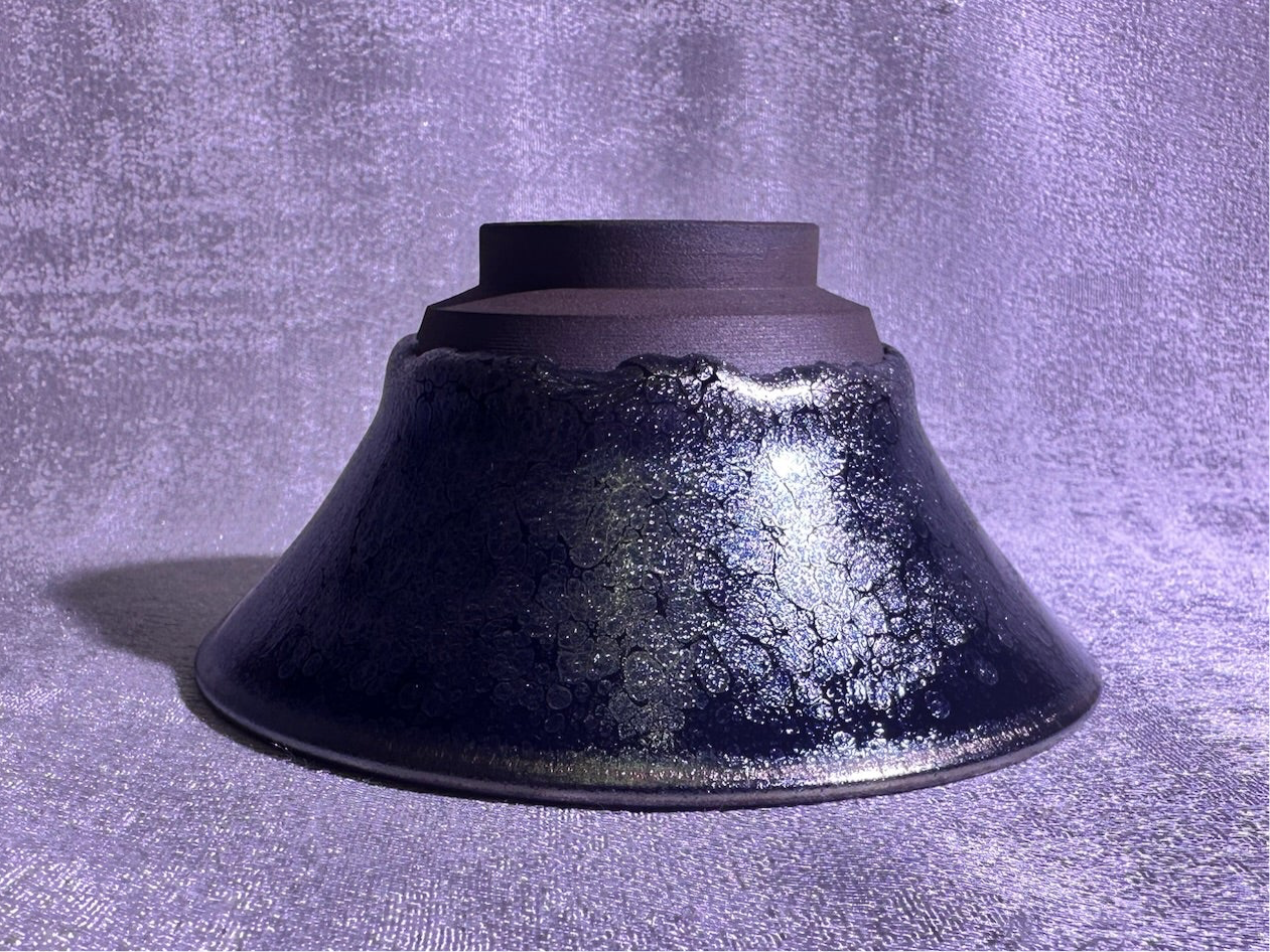 Cup19-Black gold glaze silver oil droplet jelly fish bubbles flare mouth shape cup by YeShiMing
