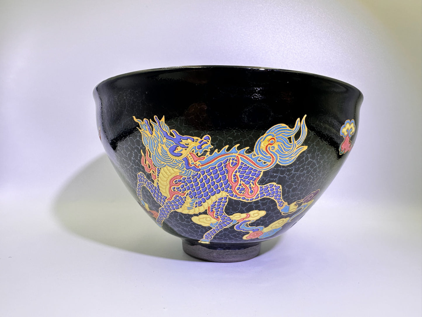 133mm*80mm Black glaze silver dragon scale pattern with hand-painting 3 dragons pattern on exterior diancha tea-whisking bowl