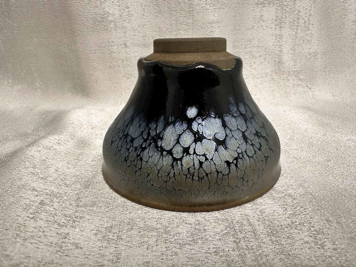 Black glaze silver oil droplet flower pattern magnolia shape cup
