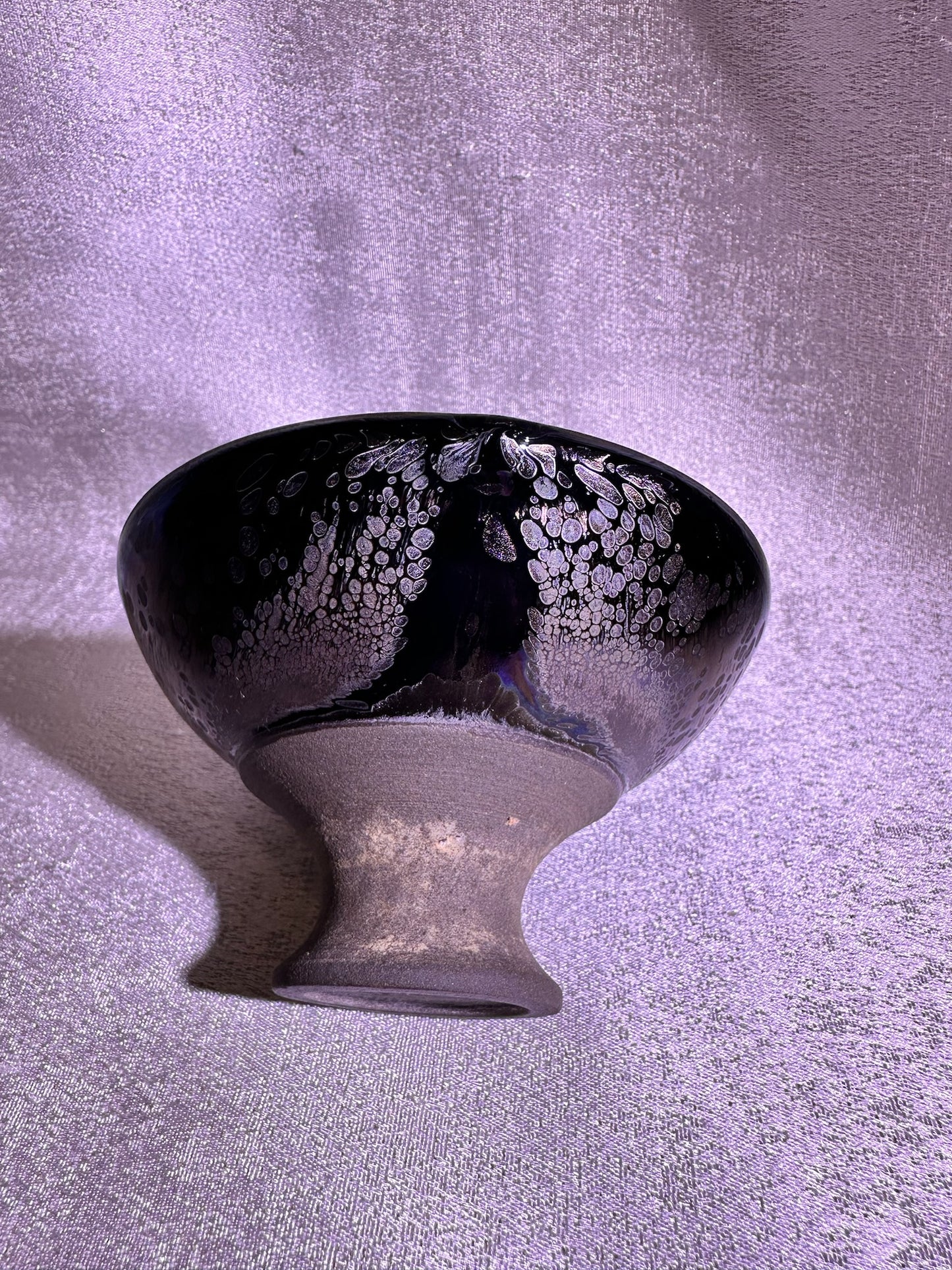 Cup5-Black purple side-firing glaze galaxy purple Yohen oil droplets pattern high foot flat mouth shape cup