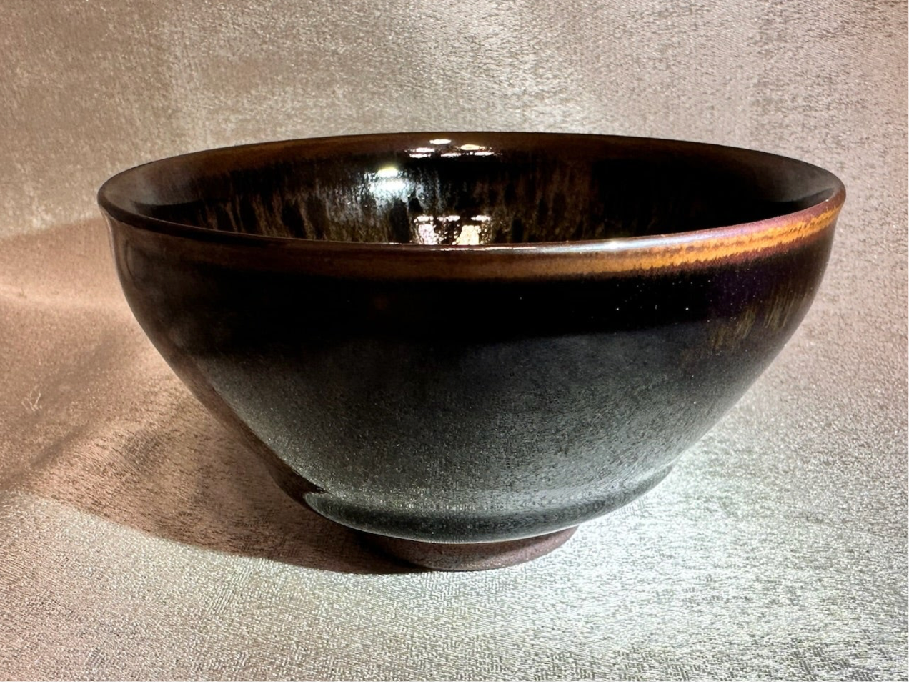 Black glaze kiln transformed multi color hare’s fur, tied mouth shape cup, JinChangXing