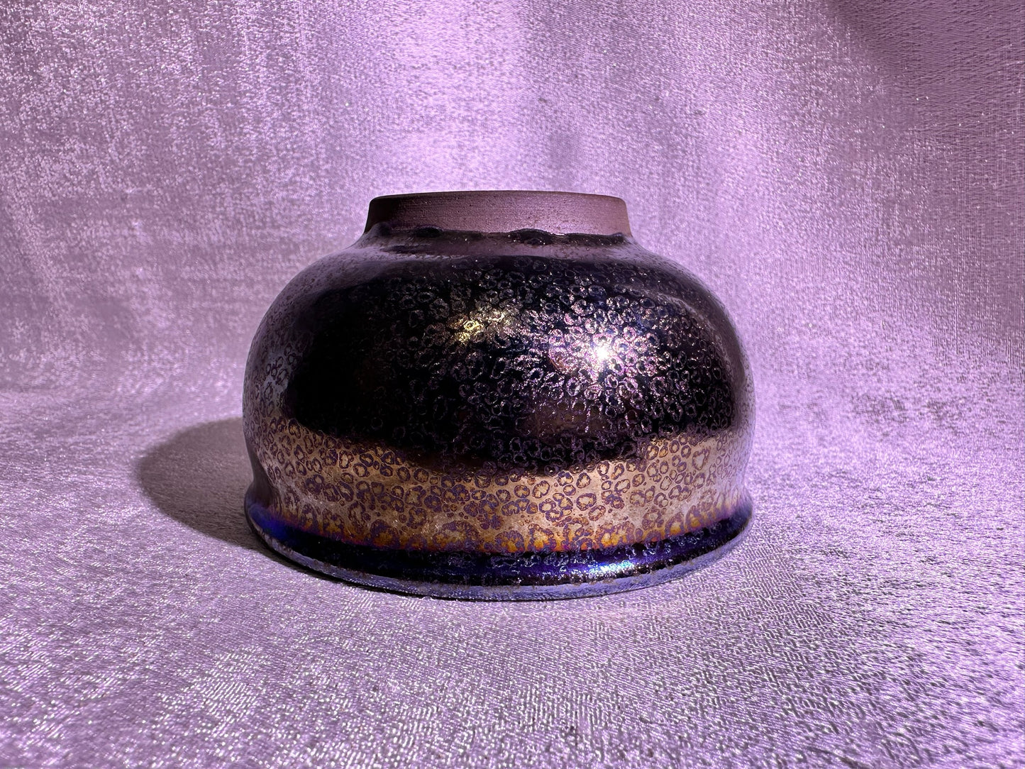 Cup4-Mirror-like silver glaze orange yellow bubble oil droplets pattern incense burner shape cup by ZhaoShuQuan