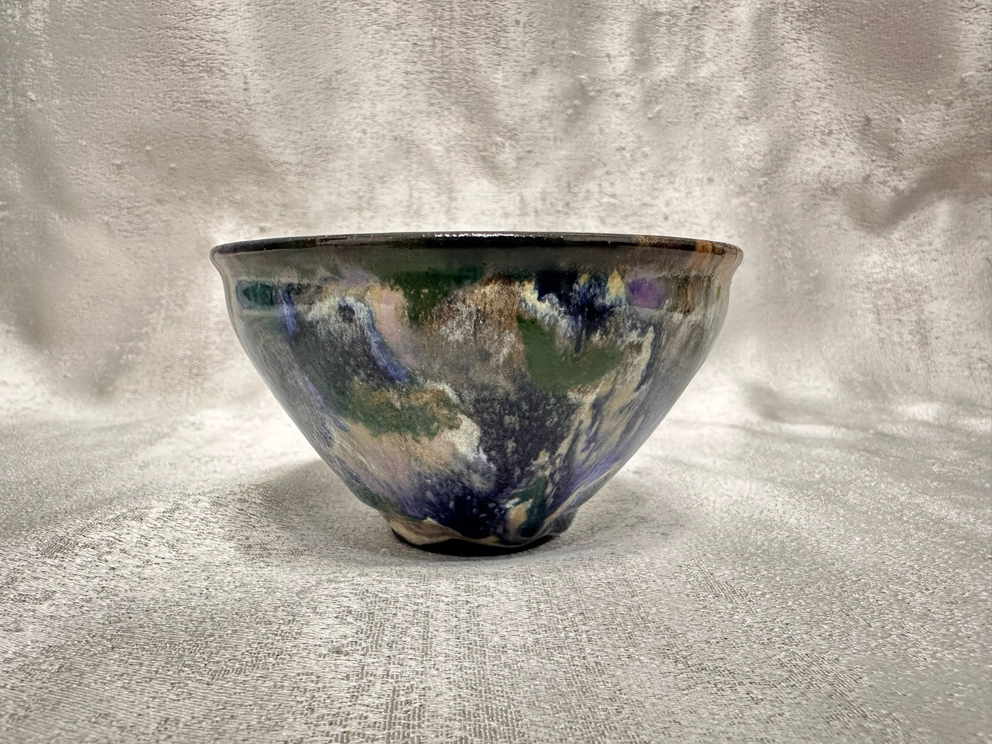 Black glaze kiln transformed multi colored mountain river scenery tied mouth shape cup, XieAiHua