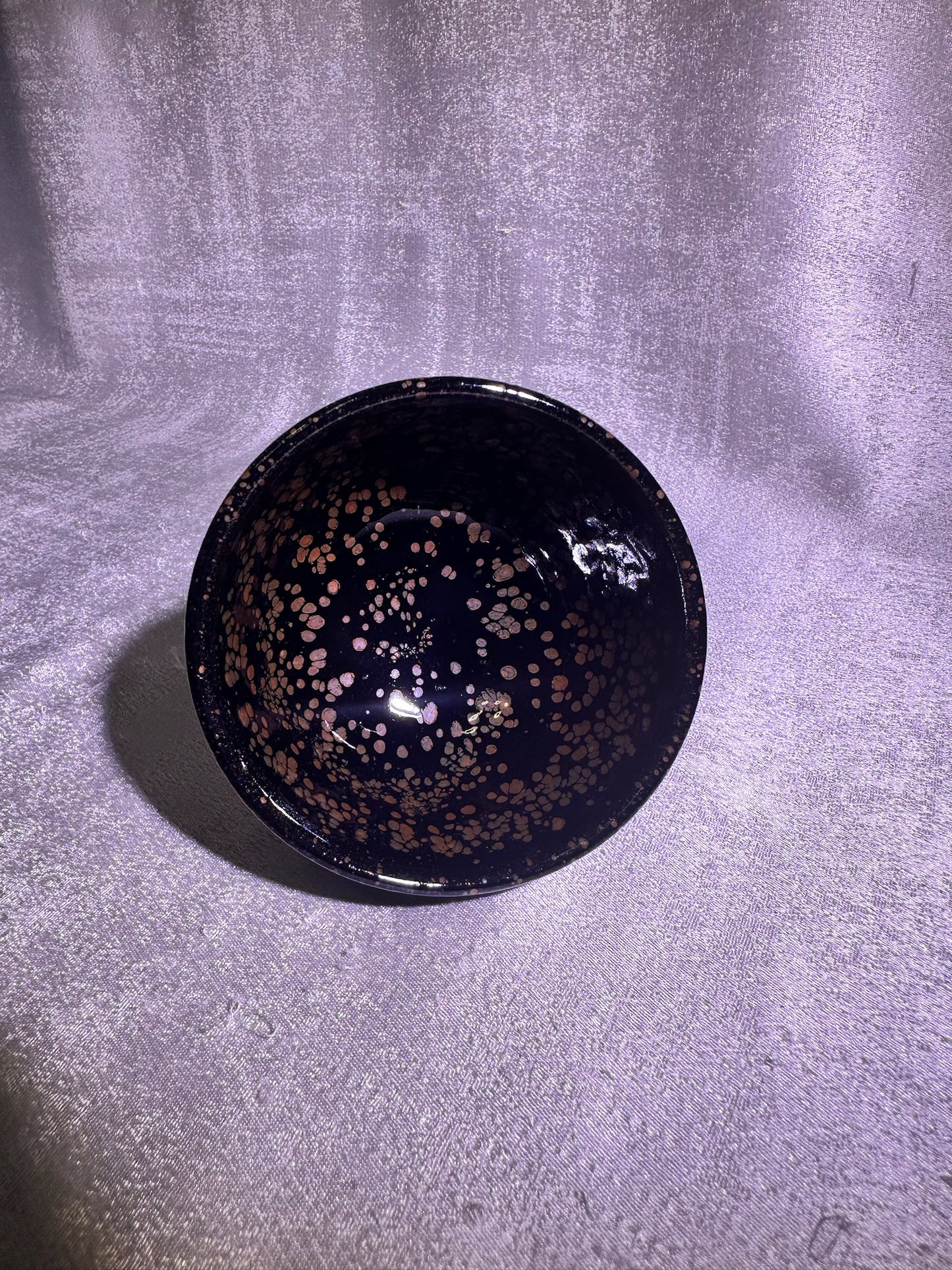 Cup20-Beautiful black glaze with orange and yellow oil droplet pattern XinYun Master bowl shape tea cup by YeShiMing