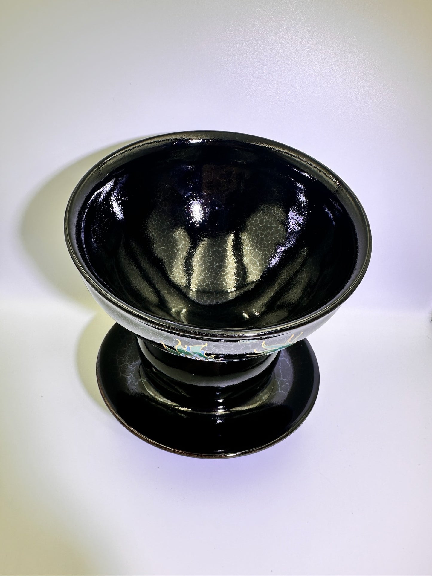 133mm*80mm Black glaze silver dragon scale pattern with hand-painting 3 dragons pattern on exterior diancha tea-whisking bowl