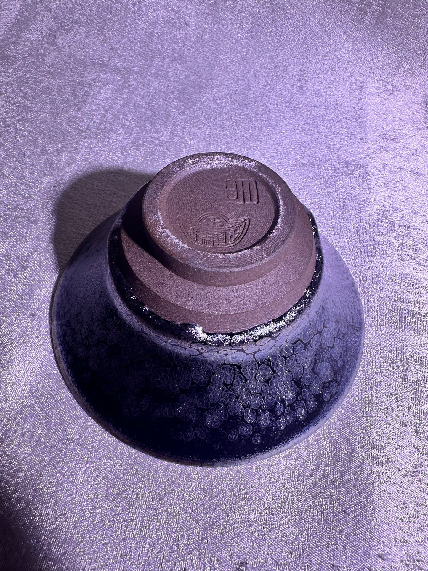 Cup19-Black gold glaze silver oil droplet jelly fish bubbles flare mouth shape cup by YeShiMing