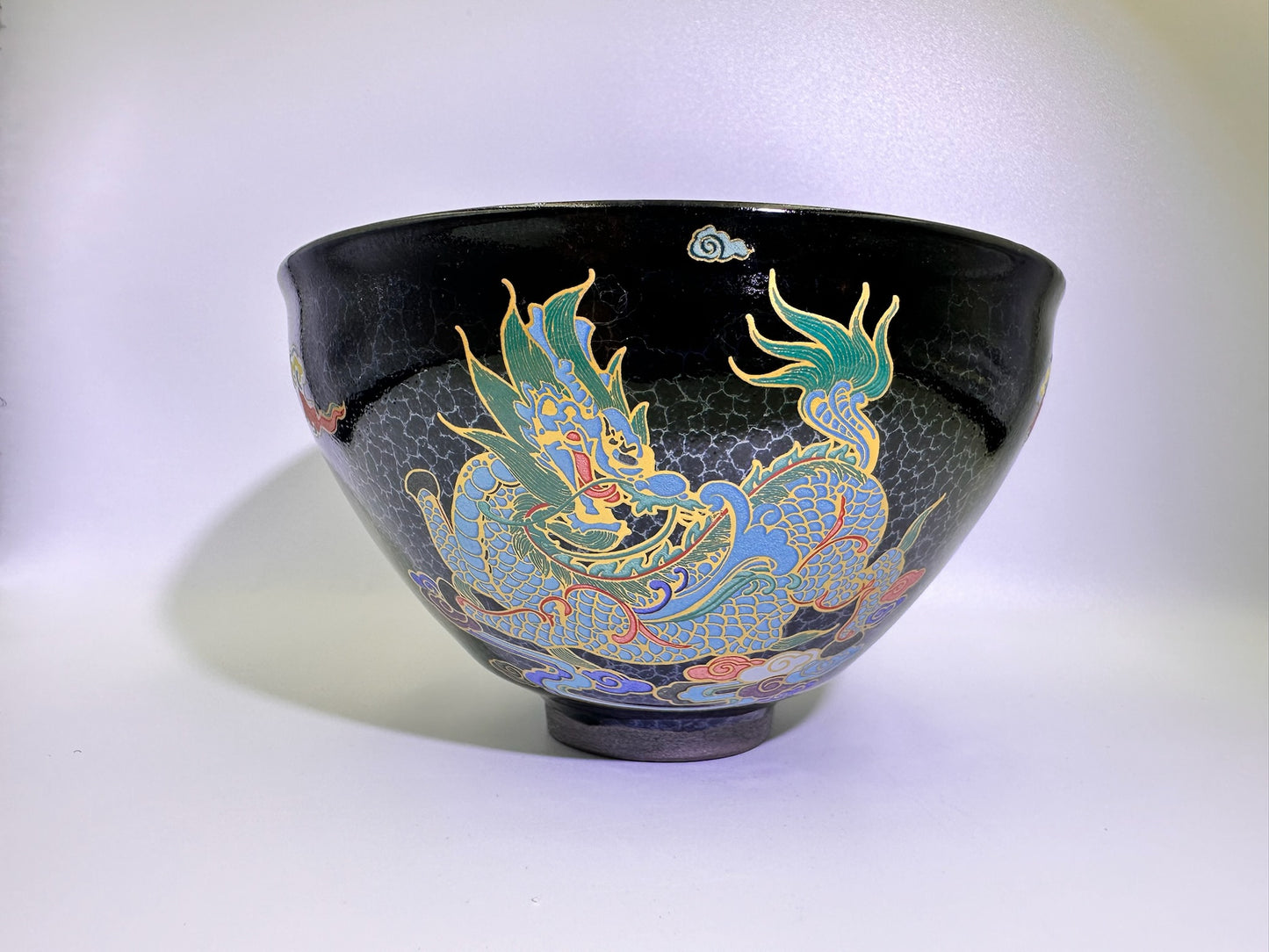 133mm*80mm Black glaze silver dragon scale pattern with hand-painting 3 dragons pattern on exterior diancha tea-whisking bowl
