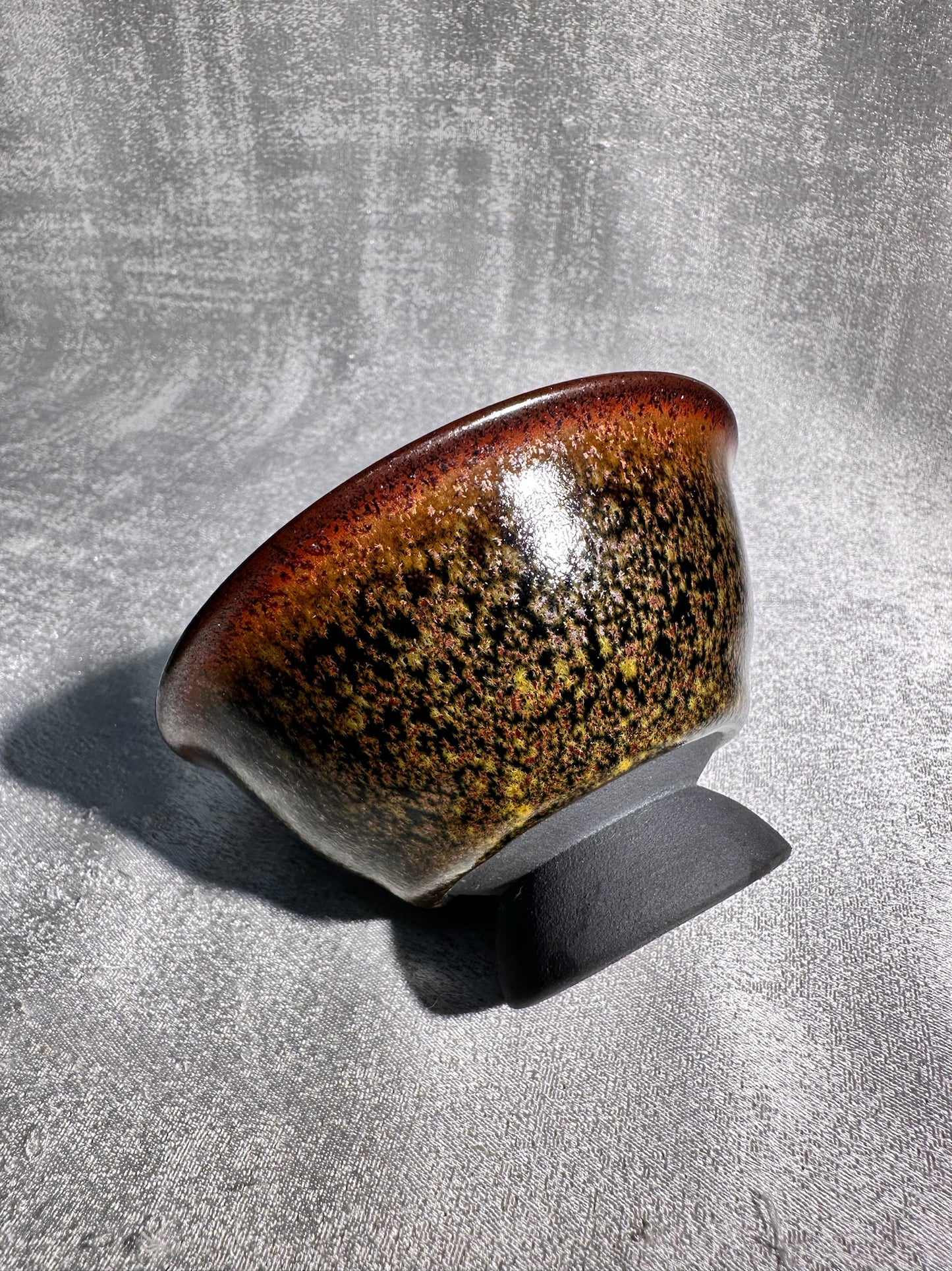 Cup14-Flower moon night pattern black glaze elegant high foot palace bow shape cup