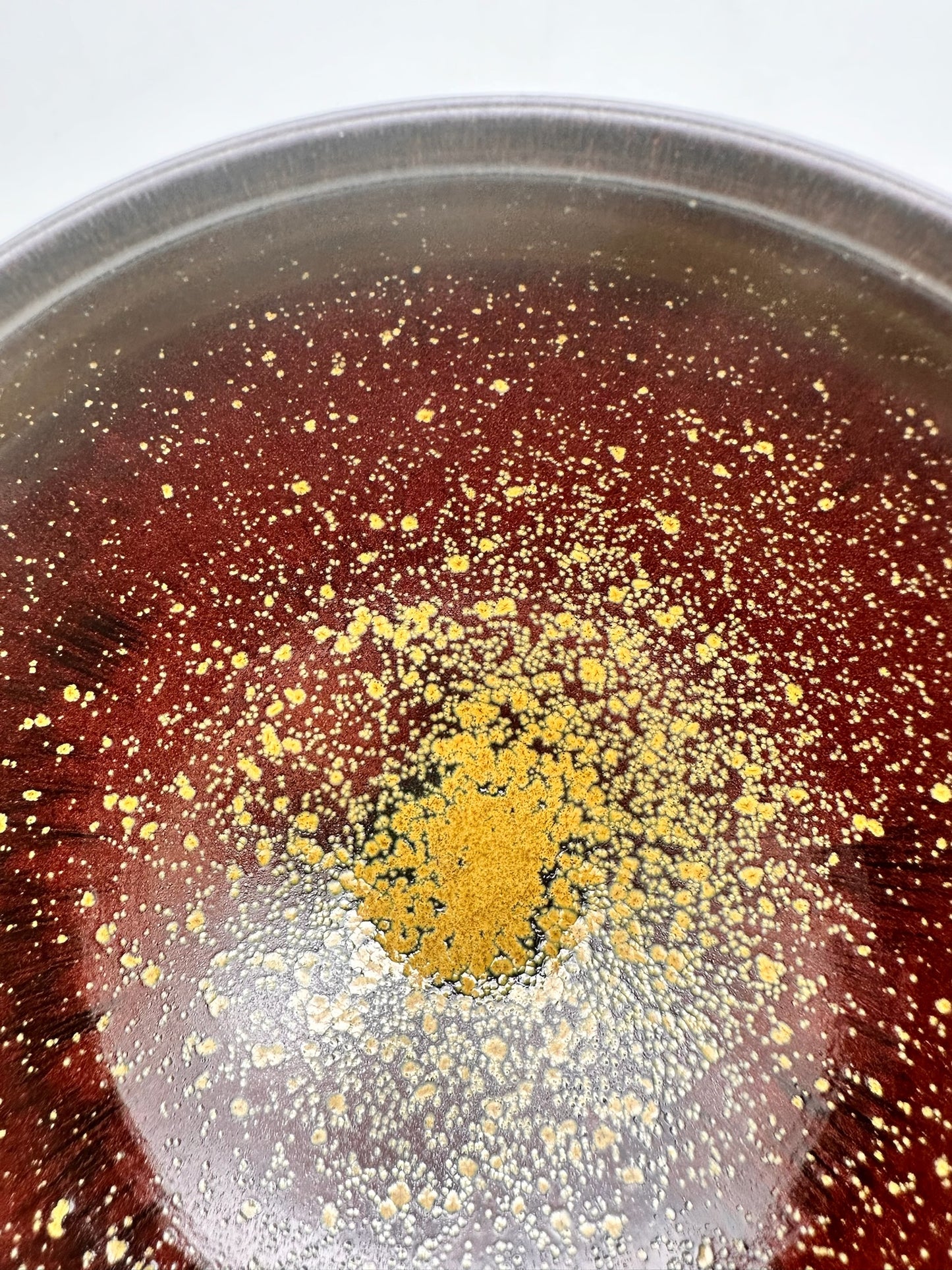Orange Red with Small Yellow Oil-droplet Flower Glaze Tied-mouth Shape Tea Bowl DianCha