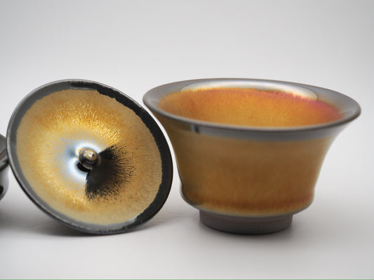 Golden Hare's Fur Rainbow Halo 3-piece Gaiwan Set by YeChangQing