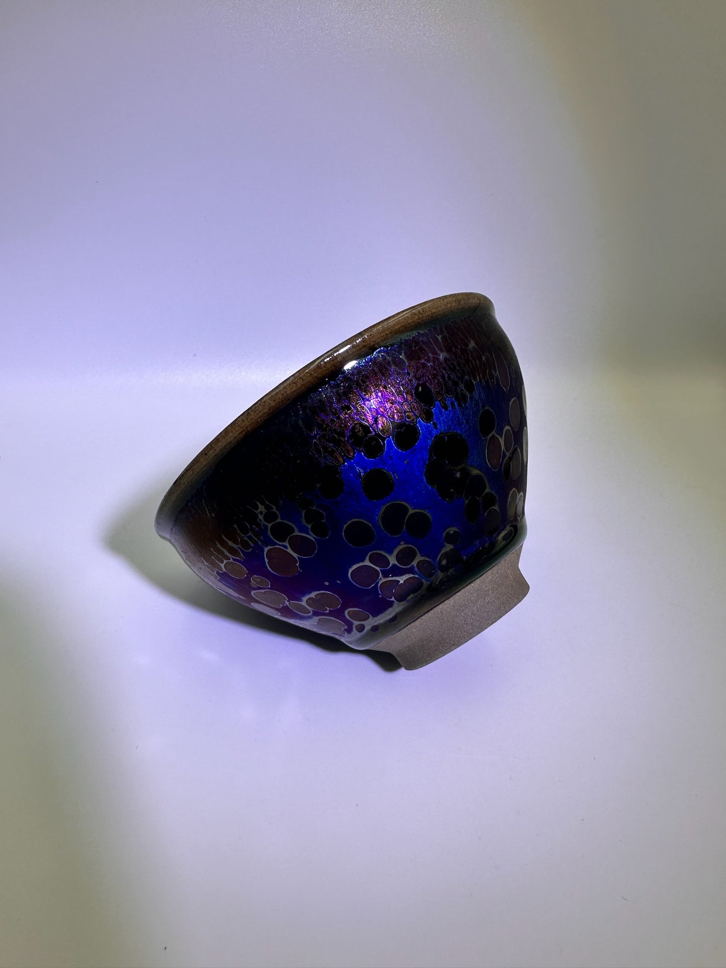 Black glaze galaxy purple Yohen oil droplet tied mouth shape cup, FangXiaoMing