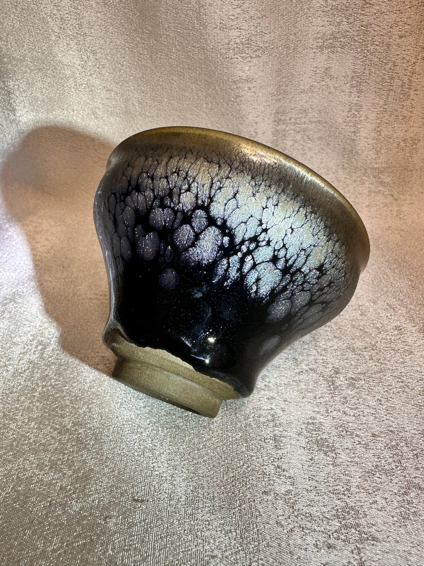 Black glaze silver oil droplet flower pattern magnolia shape cup