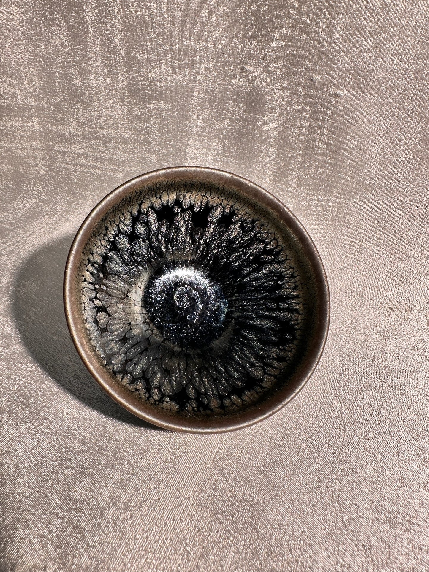 Cup15-Black gold glaze silver oil droplet flower pattern, official’s hat shape cup by YouHeDi