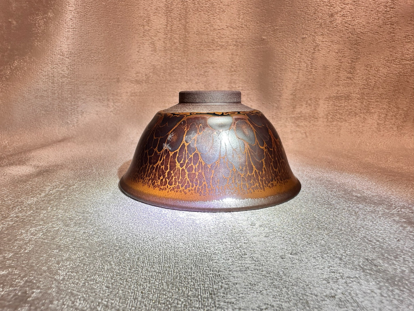 Ox-blood red glaze orange partridge feather pattern palace bowl shape cup by YeBin