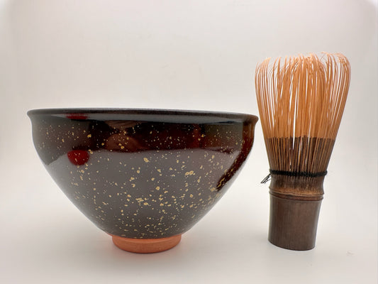 Orange Red with Small Yellow Oil-droplet Flower Glaze Tied-mouth Shape Tea Bowl DianCha