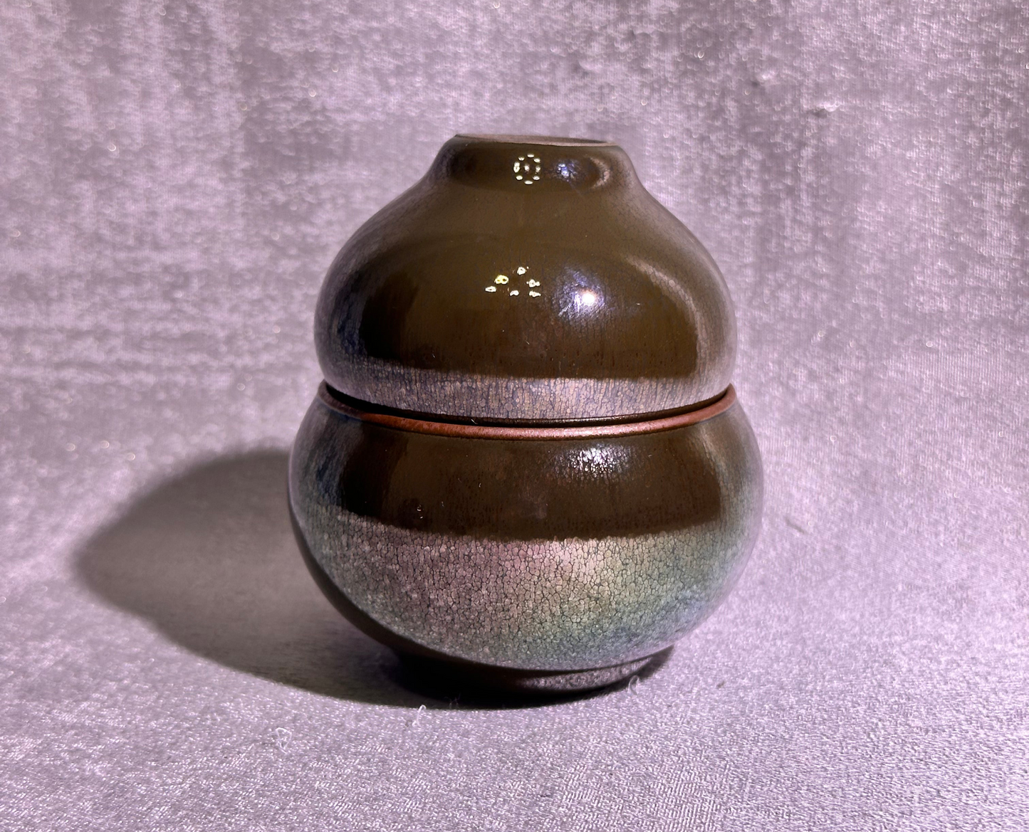 Gourd shape pair cup, brown tea color glaze with colorful hare's fur, XioGuangMing