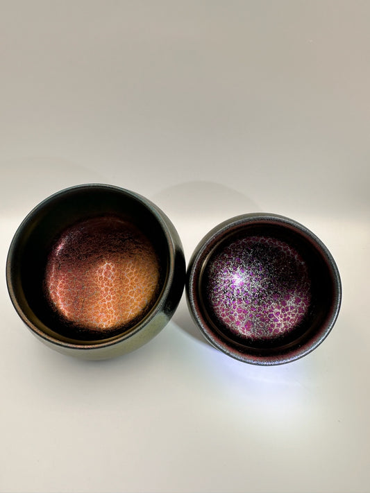 Black glaze purple oil droplet gourd shape double cup, TongMiXiong