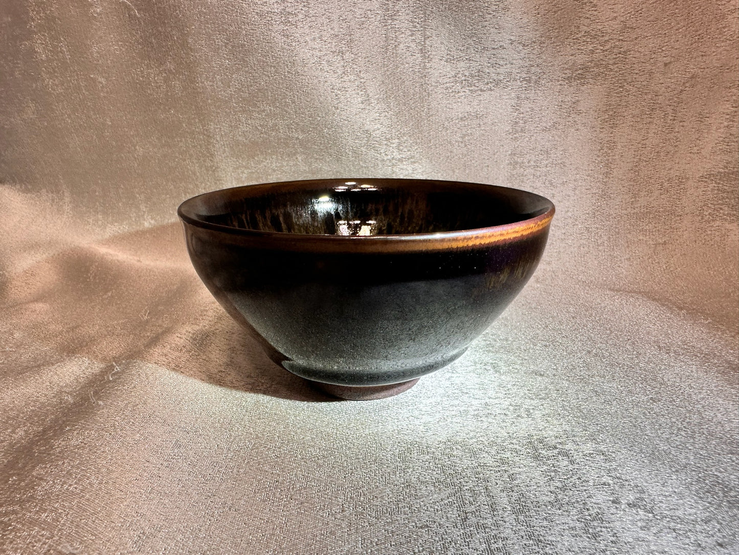 Black glaze kiln transformed multi color hare’s fur, tied mouth shape cup, JinChangXing