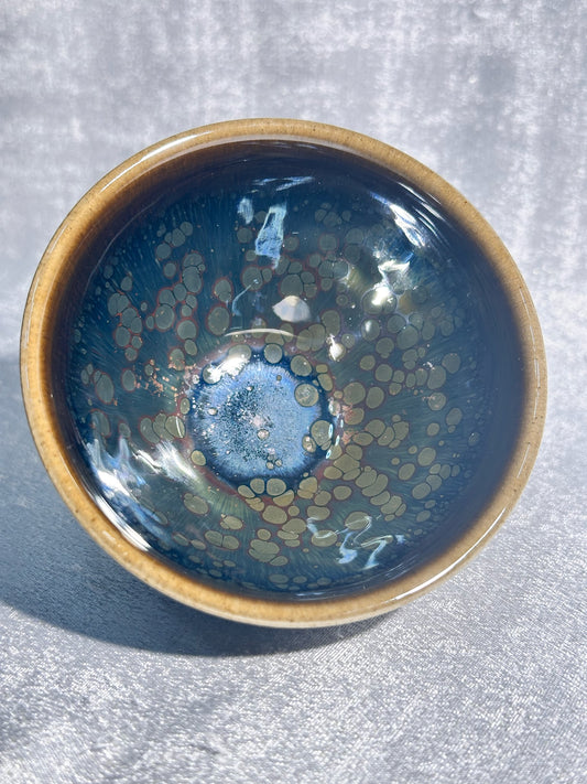 Cup13-Red halo oil droplet Yohen glaze blue hare’s fur Tied mouth Jianzhan cup