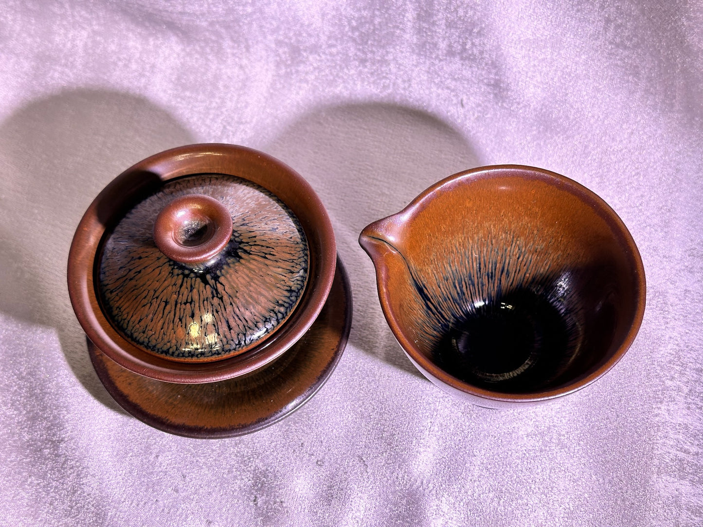 Ancient Song dynasty style black gold glaze brown hare’s fur pattern 3-piece Gaiwan set, ZoYunYuan