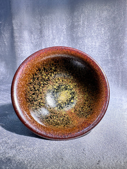 Cup14-Flower moon night pattern black glaze elegant high foot palace bow shape cup