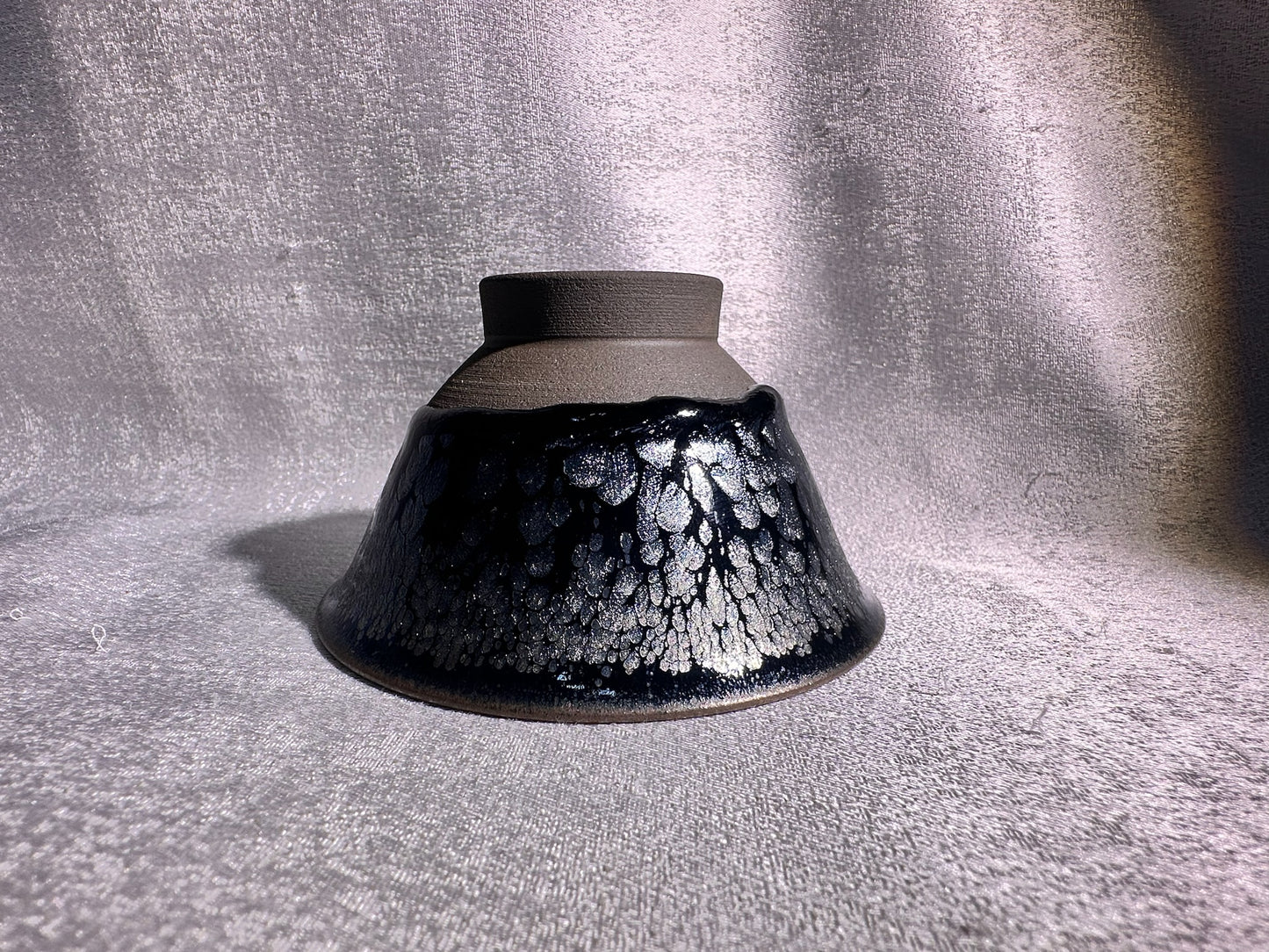 National Treasure Peony, black glaze silver oil droplet peony pattern 3-piece Gadiwan set