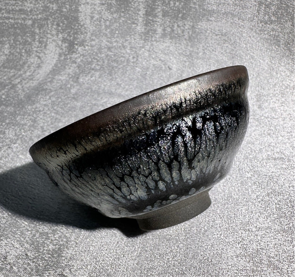 Cup15-Black gold glaze silver oil droplet flower pattern, official’s hat shape cup by YouHeDi