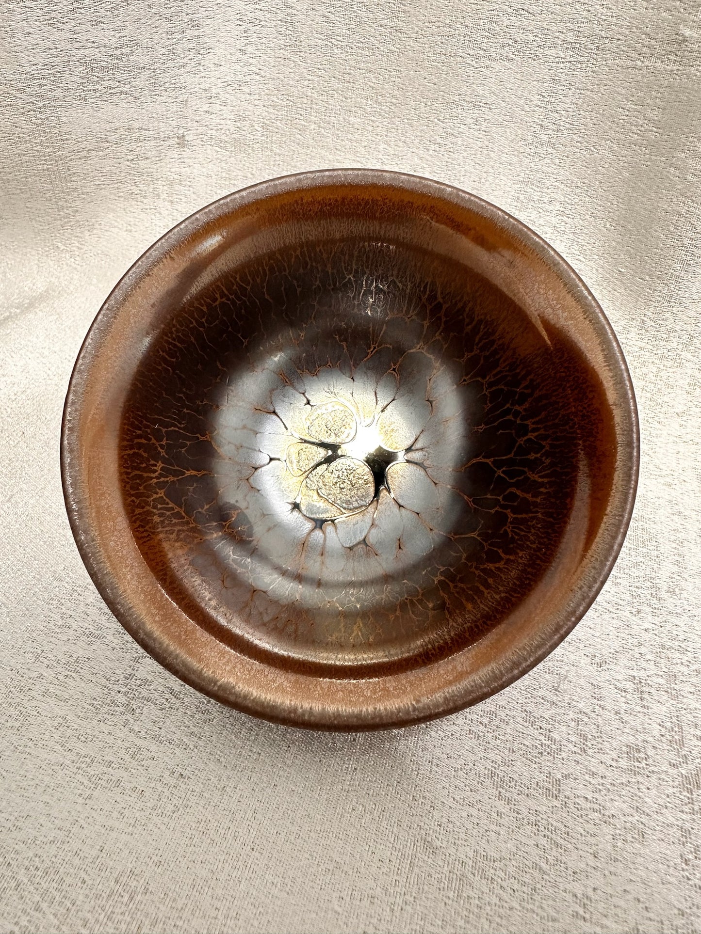 Ox-blood red glaze orange partridge feather pattern palace bowl shape cup by YeBin