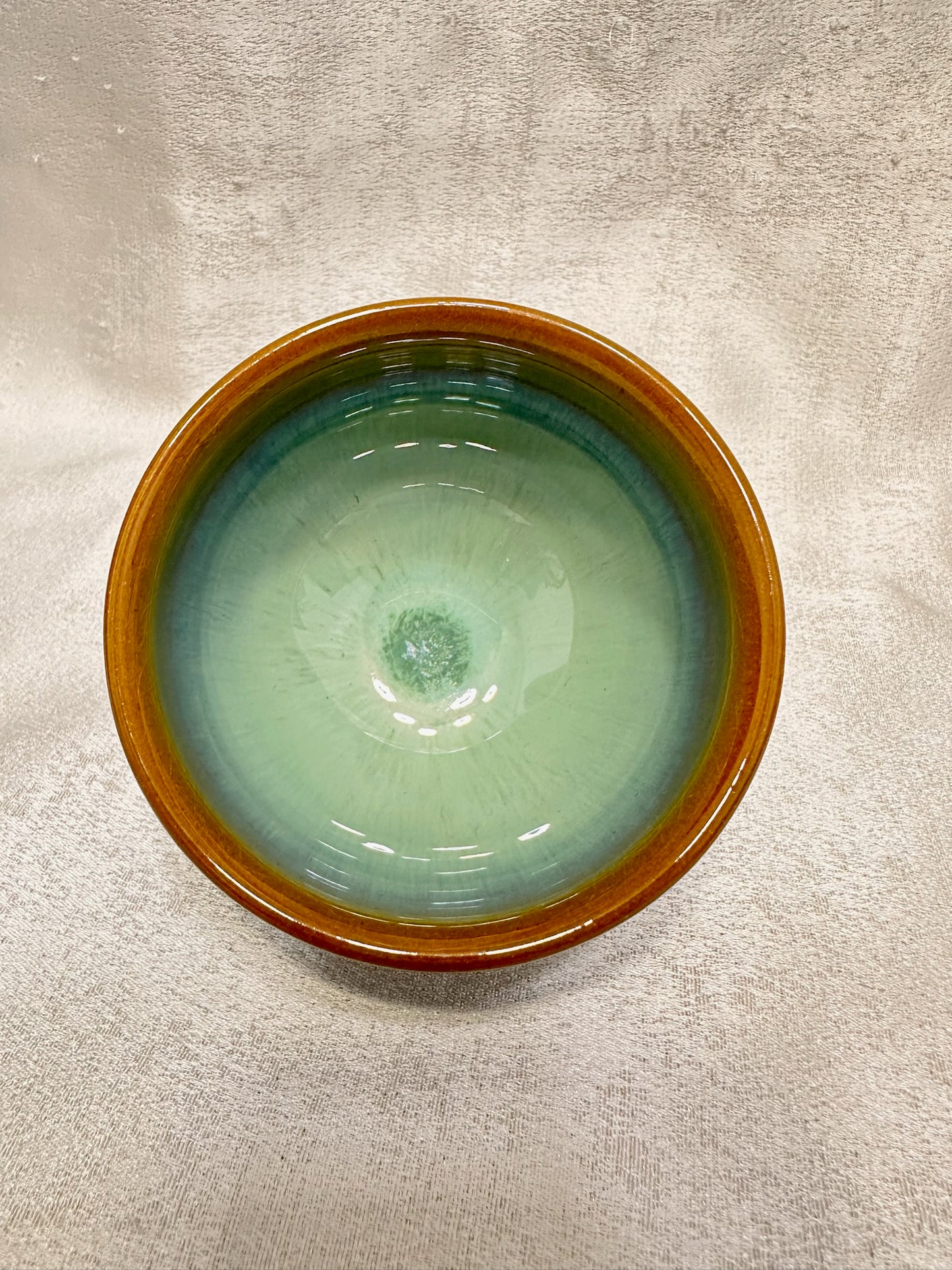 Green glaze kiln transformed jade-like green hare’s fur pattern tied mouth shape cup