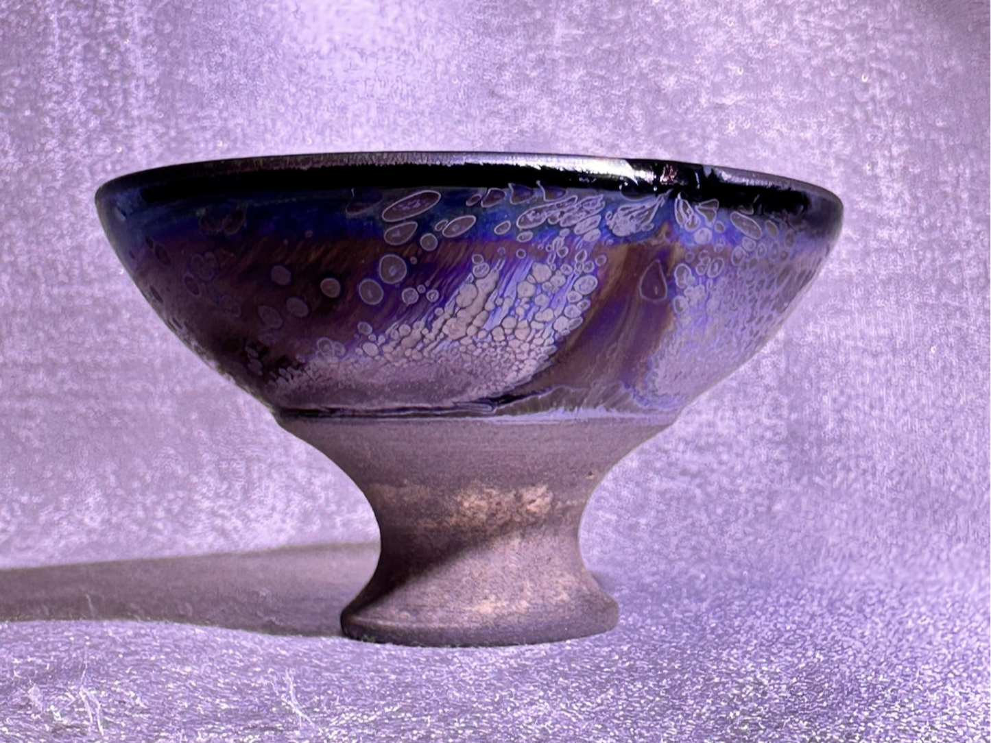 Cup5-Black purple side-firing glaze galaxy purple Yohen oil droplets pattern high foot flat mouth shape cup