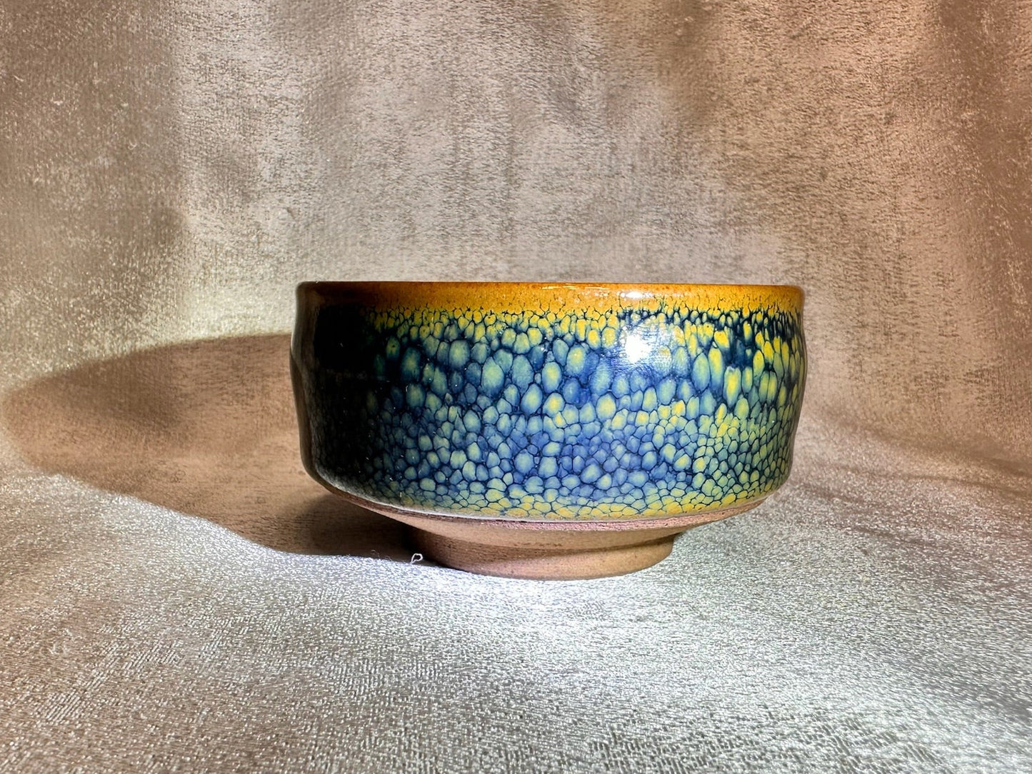 Blue-green glaze yellow partridge feather pattern golden rim zen bowl shape cup