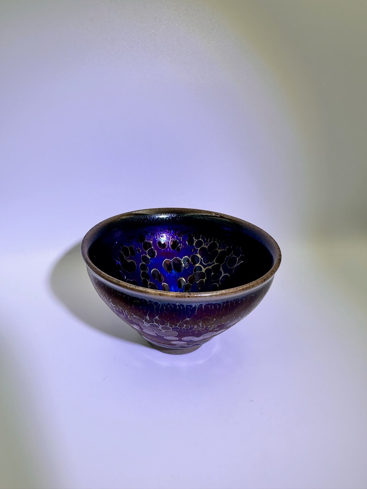 Black glaze galaxy purple Yohen oil droplet tied mouth shape cup, FangXiaoMing