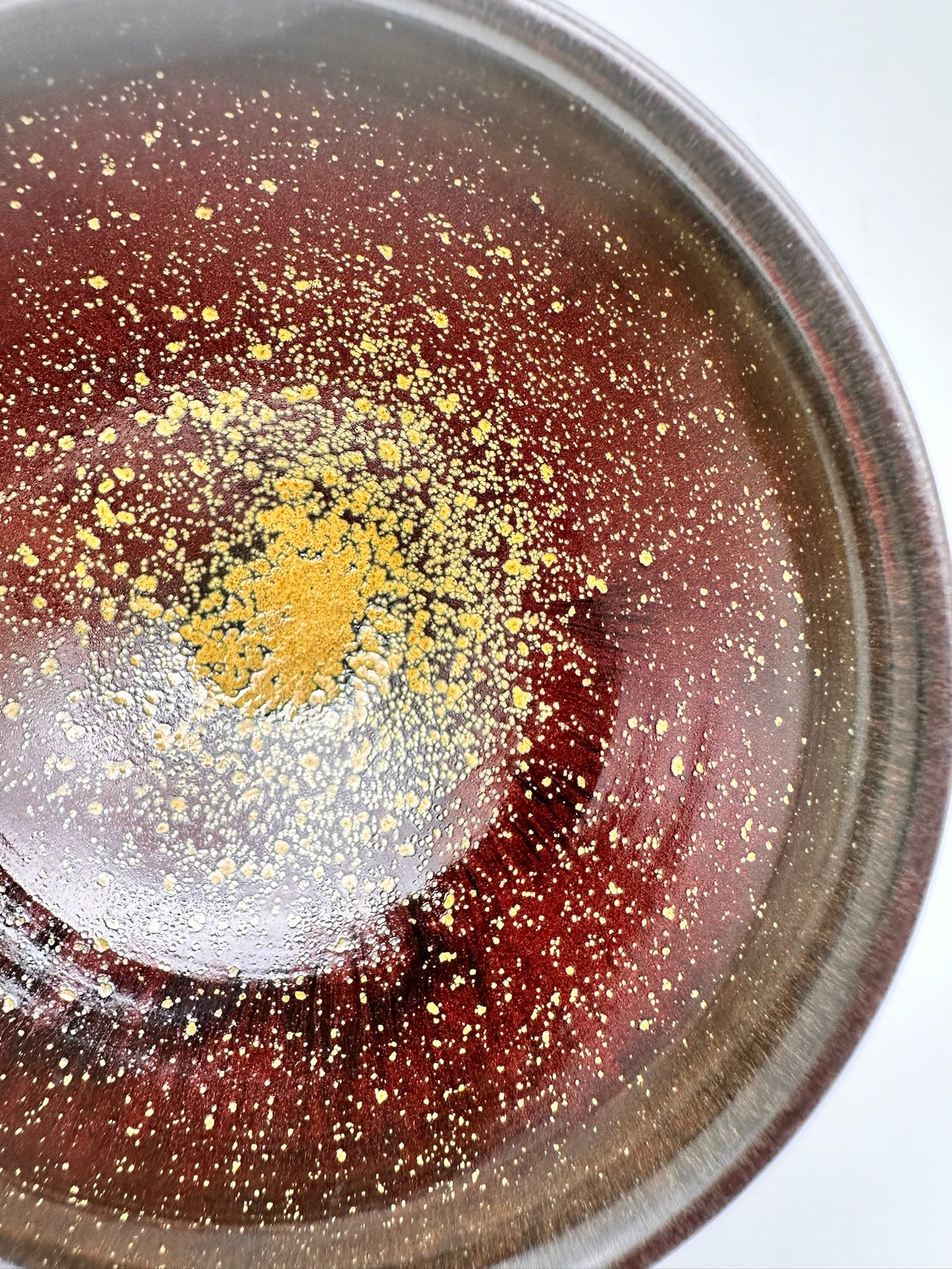 Orange Red with Small Yellow Oil-droplet Flower Glaze Tied-mouth Shape Tea Bowl DianCha