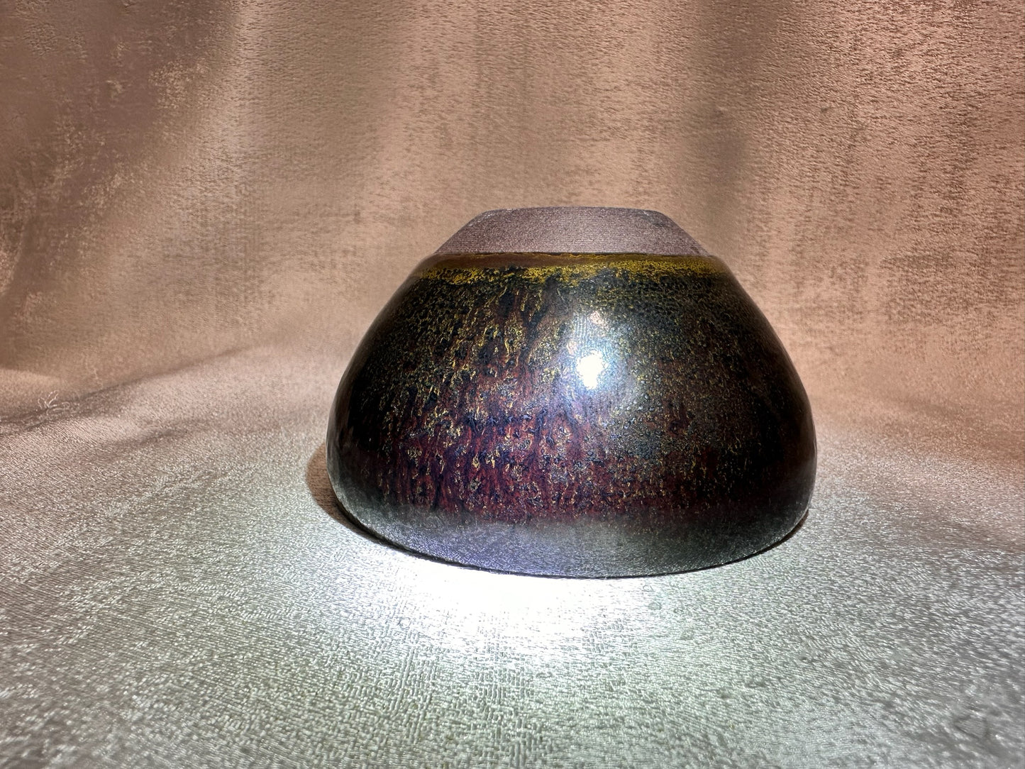 Black ox-blood red glaze orange yellow hare’s fur ‘Bohdi’ pattern monk bowl shape by GuPanHong