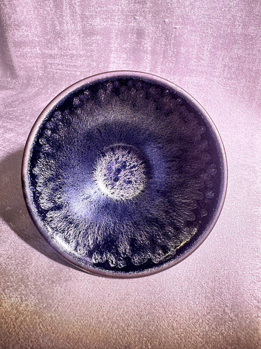 Cup19-Black gold glaze silver oil droplet jelly fish bubbles flare mouth shape cup by YeShiMing