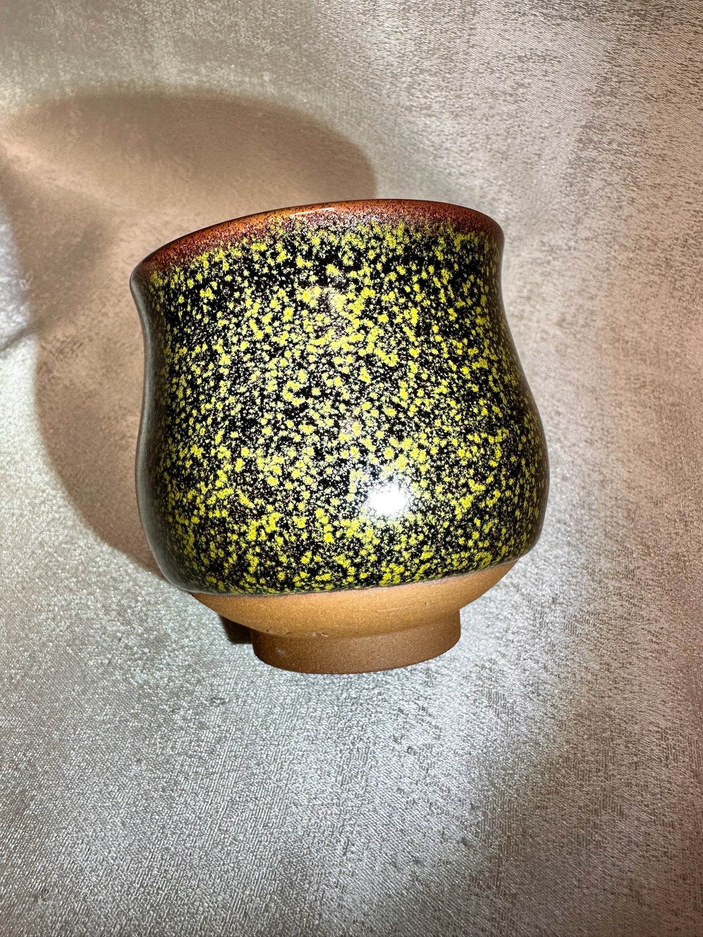 Black glaze oil droplet daisy pattern, ox-blood red rim, tulip shape cup, JinChangXing