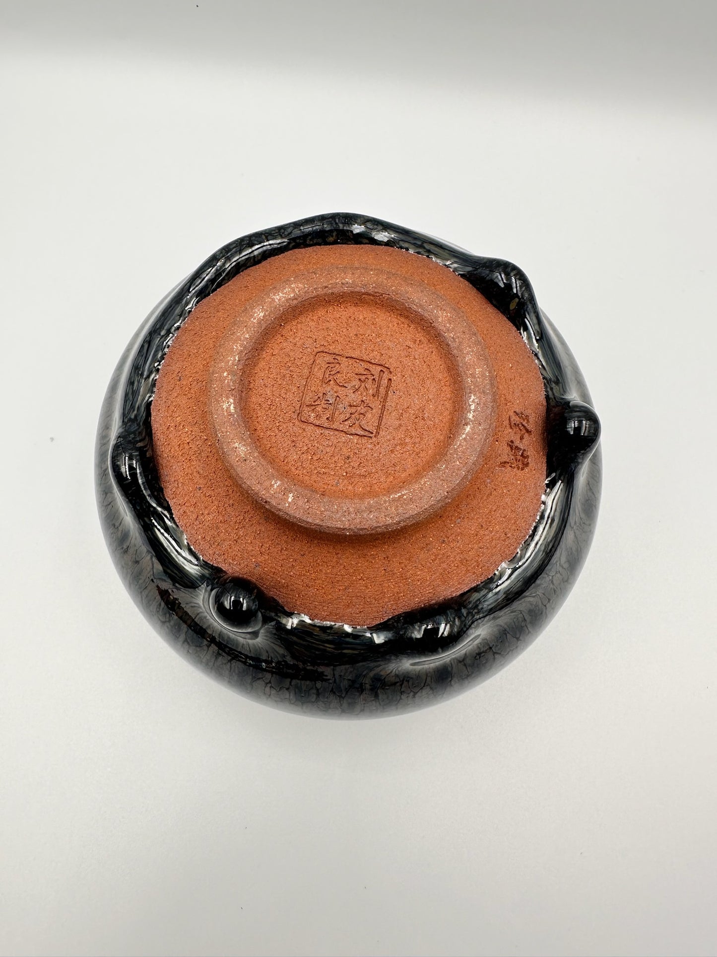Black glaze kiln transformed multi-colored partridge pattern zen bowl shape cup with 5 glaze drips, LiuYouLiang
