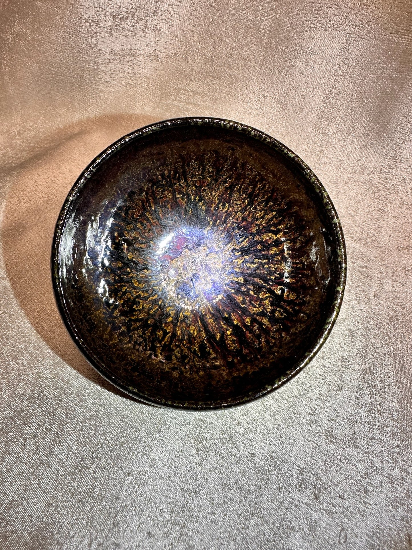 Black ox-blood red glaze orange yellow hare’s fur ‘Bohdi’ pattern monk bowl shape by GuPanHong