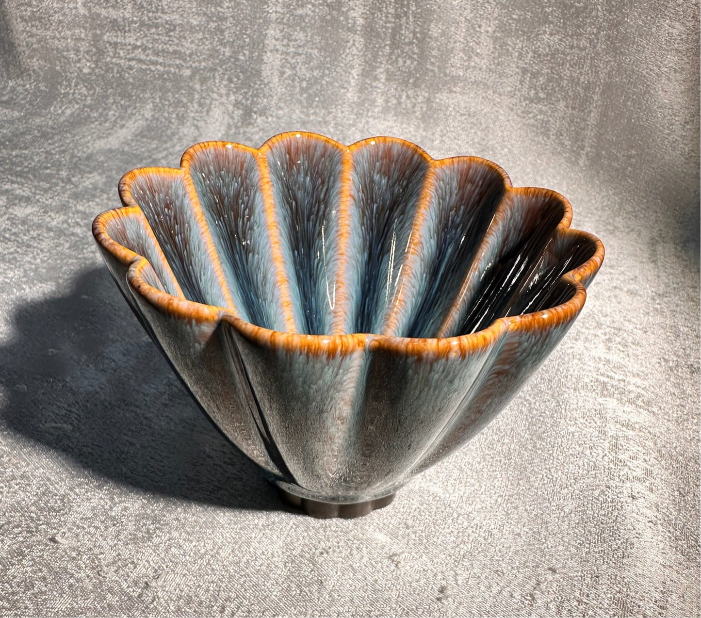 Elegant flower shape tenmoku cup with rabbit fur pattern by YouChao