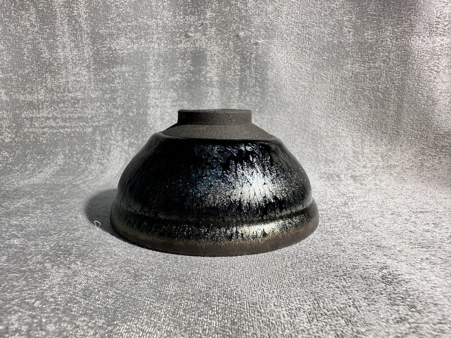 Cup15-Black gold glaze silver oil droplet flower pattern, official’s hat shape cup by YouHeDi