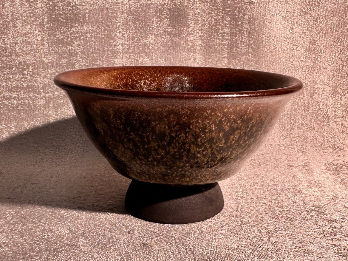 Cup14-Flower moon night pattern black glaze elegant high foot palace bow shape cup