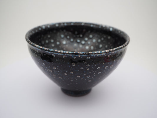 Dark Snow-Flake-Like Silver Dot Glaze Tied-Mouthed Cup