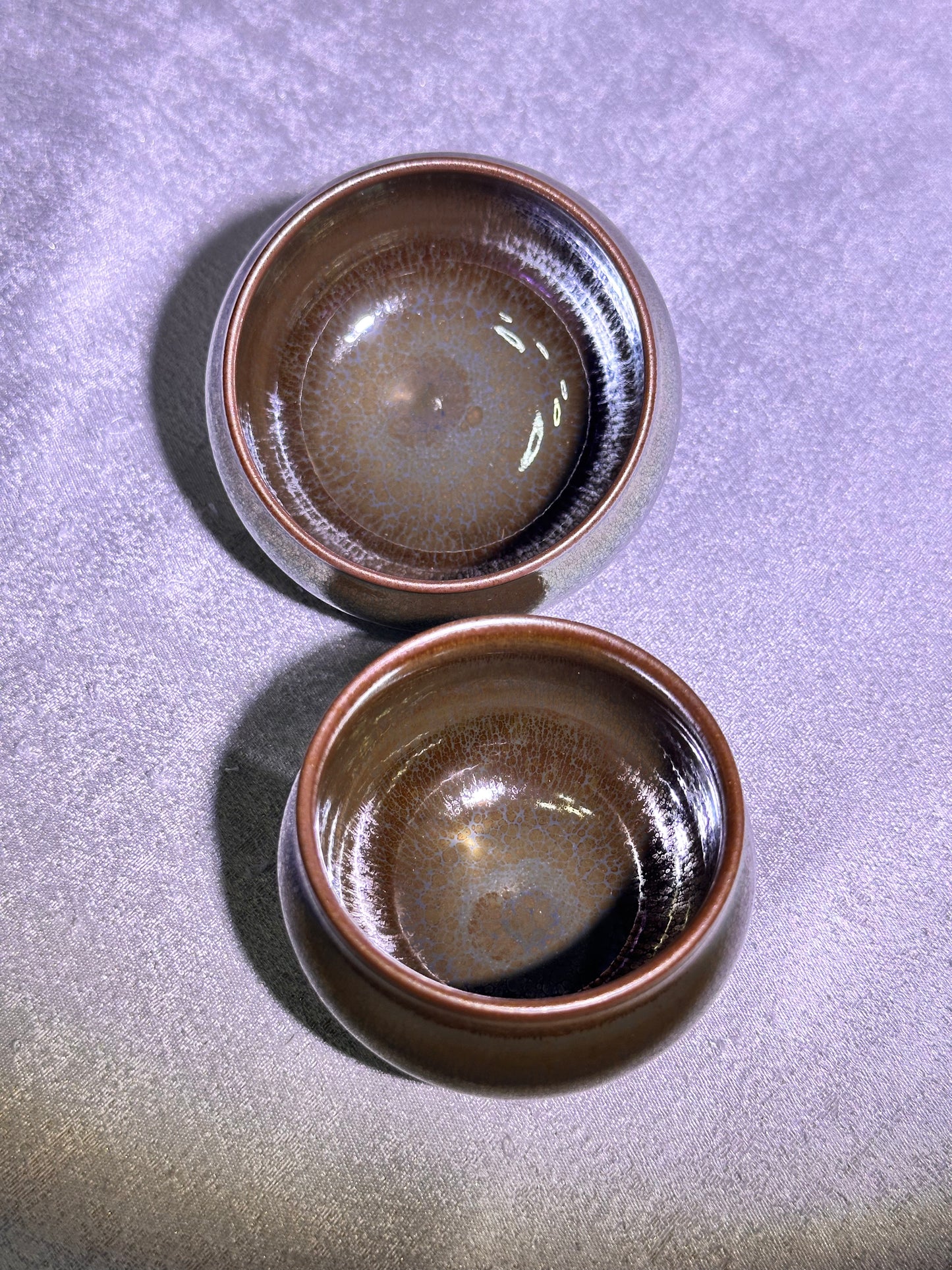 Gourd shape pair cup, brown tea color glaze with colorful hare's fur, XioGuangMing