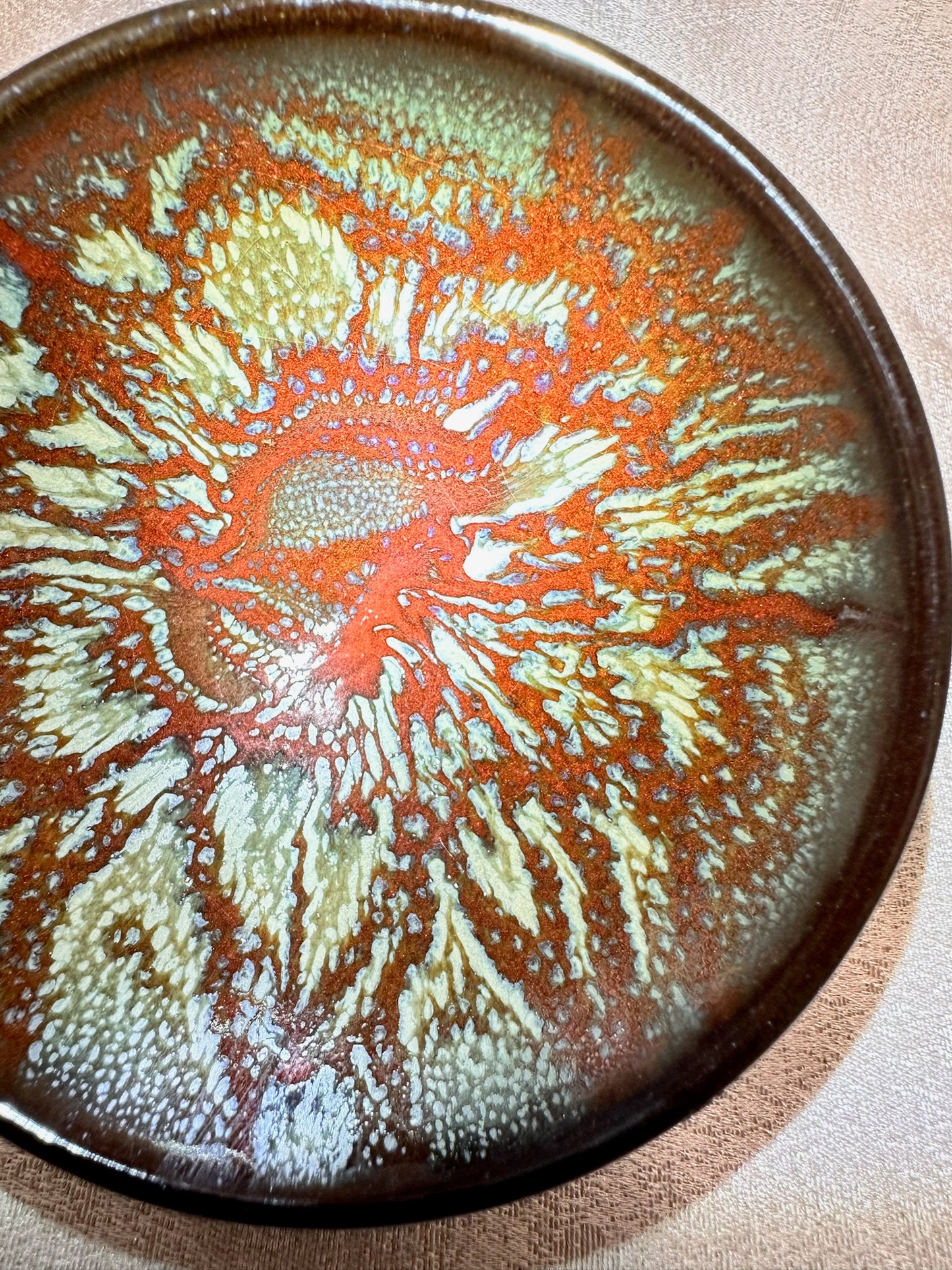 Red glaze kiln transformed yellow flower pattern open mouth shape Jianzhan cup