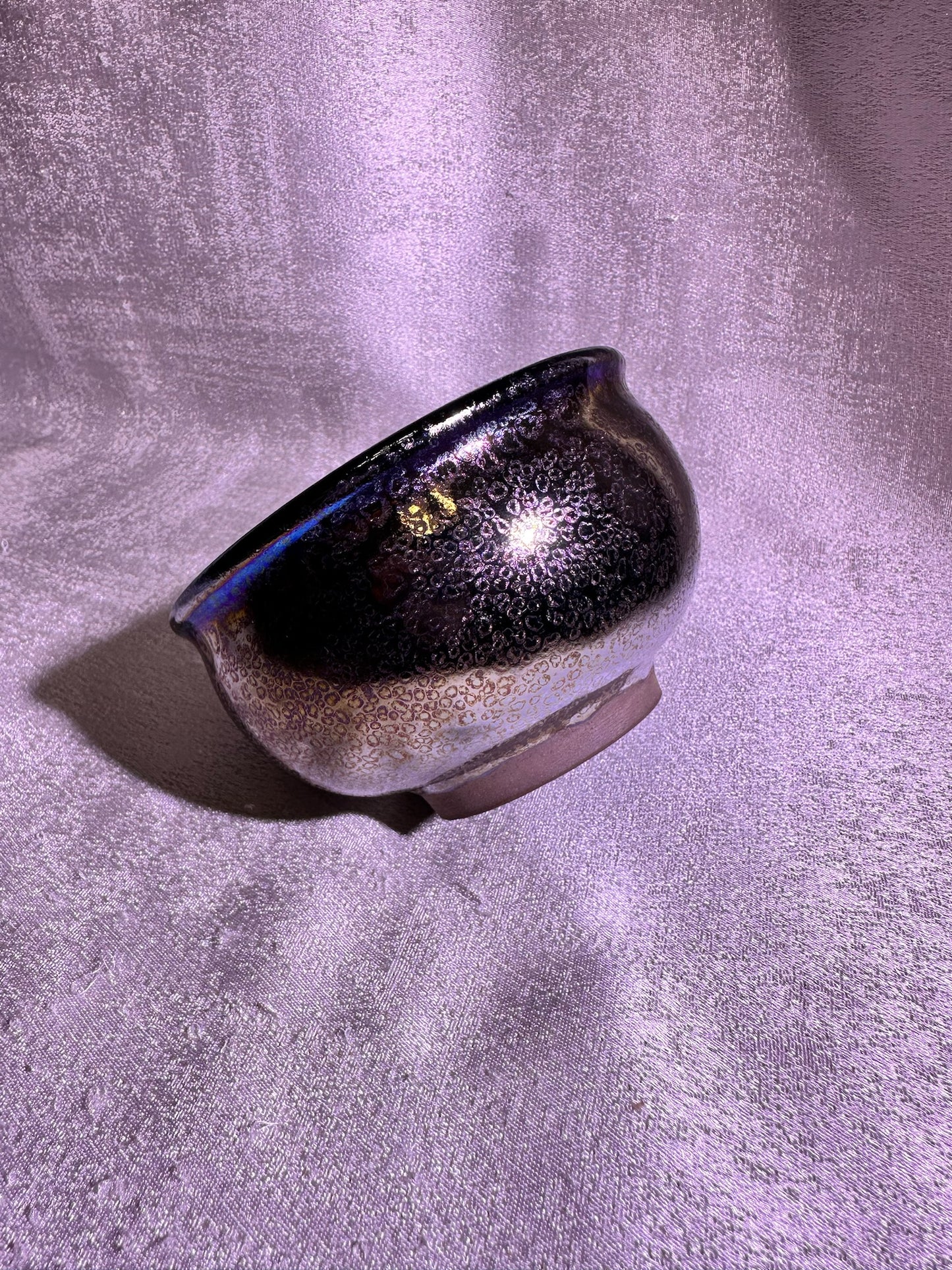 Cup4-Mirror-like silver glaze orange yellow bubble oil droplets pattern incense burner shape cup by ZhaoShuQuan
