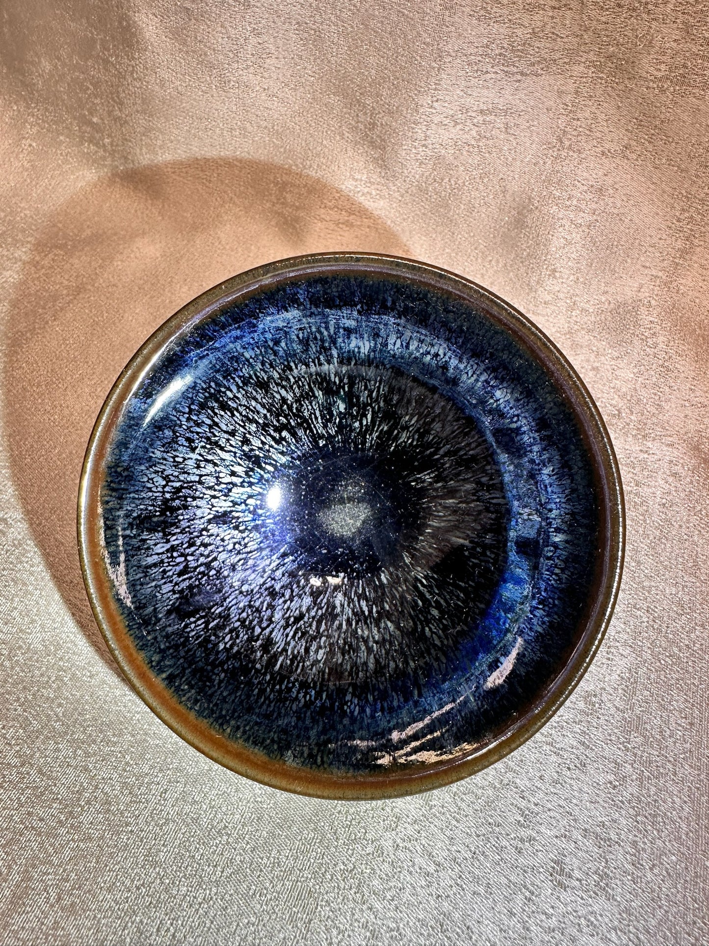 Black glaze silver blue hare’s fur pattern brown rim flat mouth shape cup