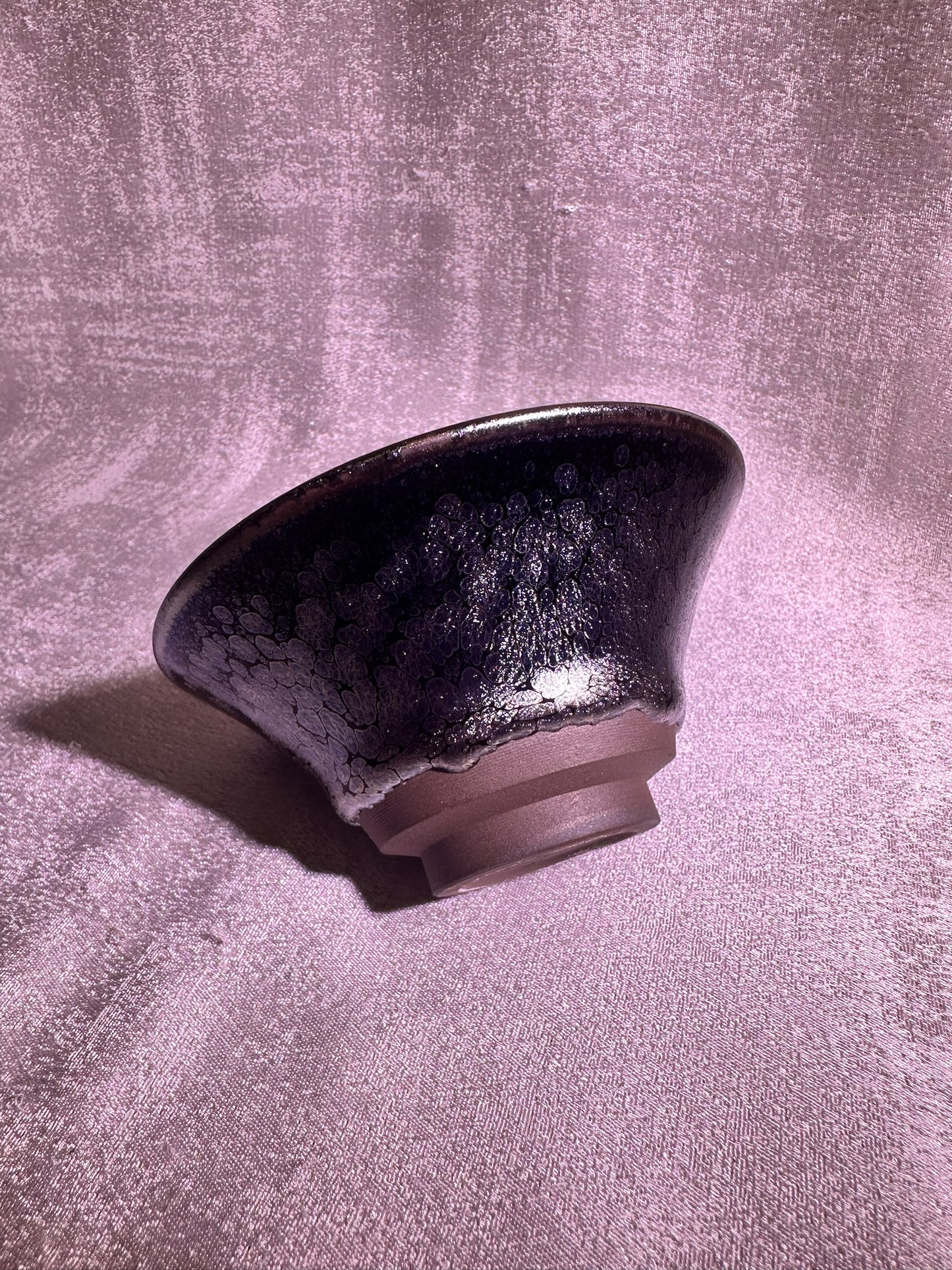 Cup19-Black gold glaze silver oil droplet jelly fish bubbles flare mouth shape cup by YeShiMing