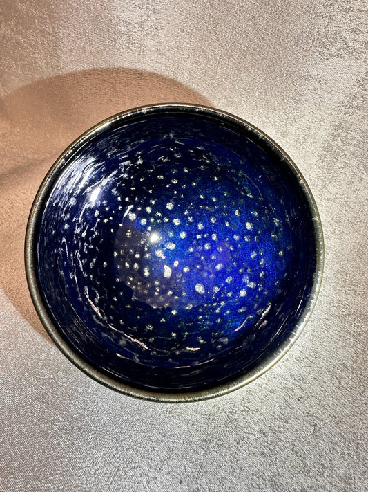 Blue glaze metallic silver droplets starry night pattern general’s body shape cup, GuPanHong